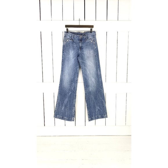 Vintage light blue bleached/faded wide leg denim jeans - Picture 1 of 5
